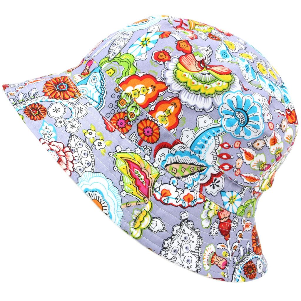 Bright Floral Doodle Print Bucket Hat - Grey