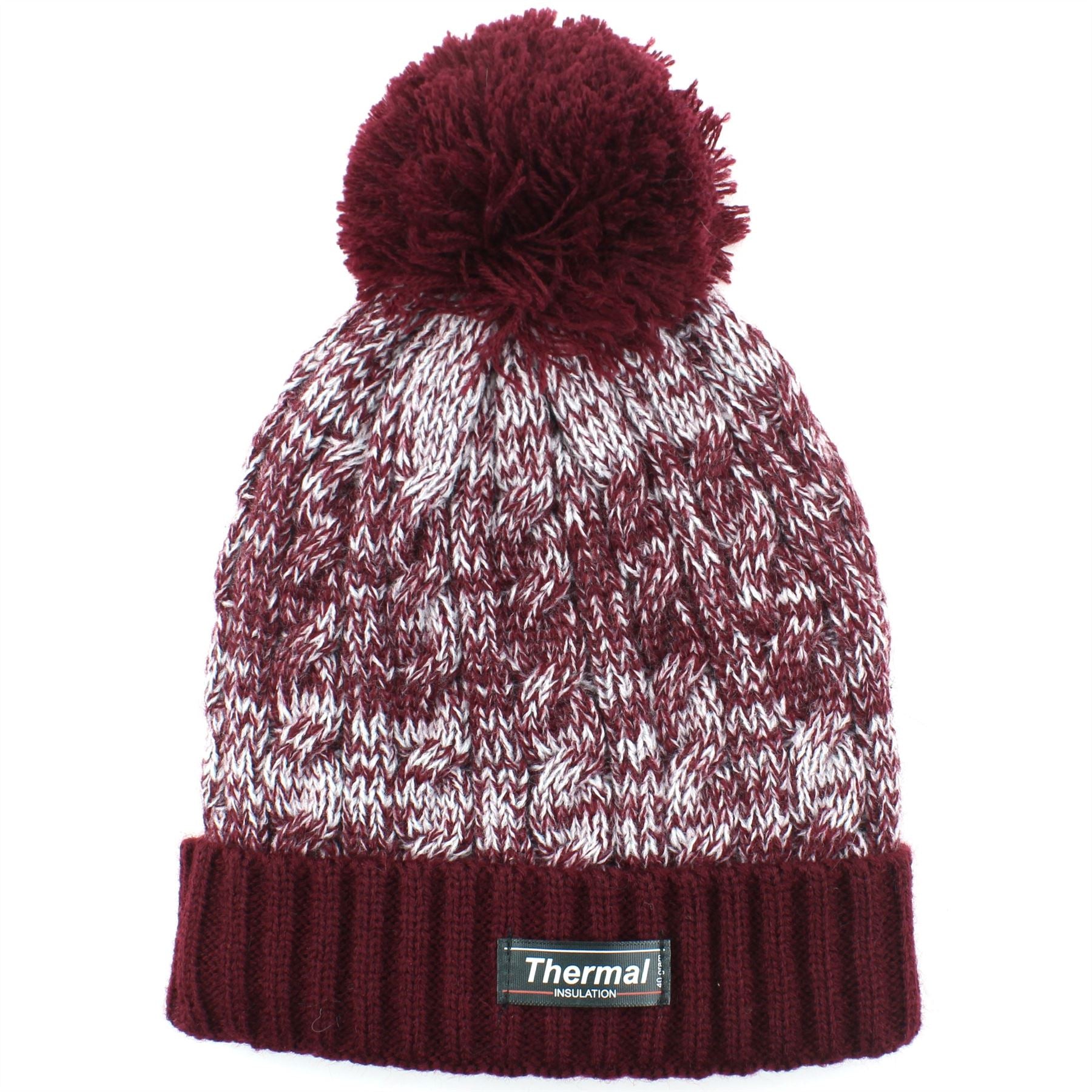 Childrens Thermal Lined Beanie Bobble Hat - Maroon