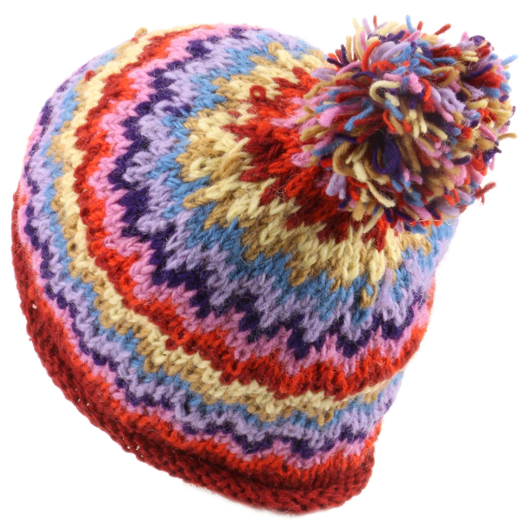 Chunky wool knit 'Zig-Zag' beanie bobble hat - Multicoloured