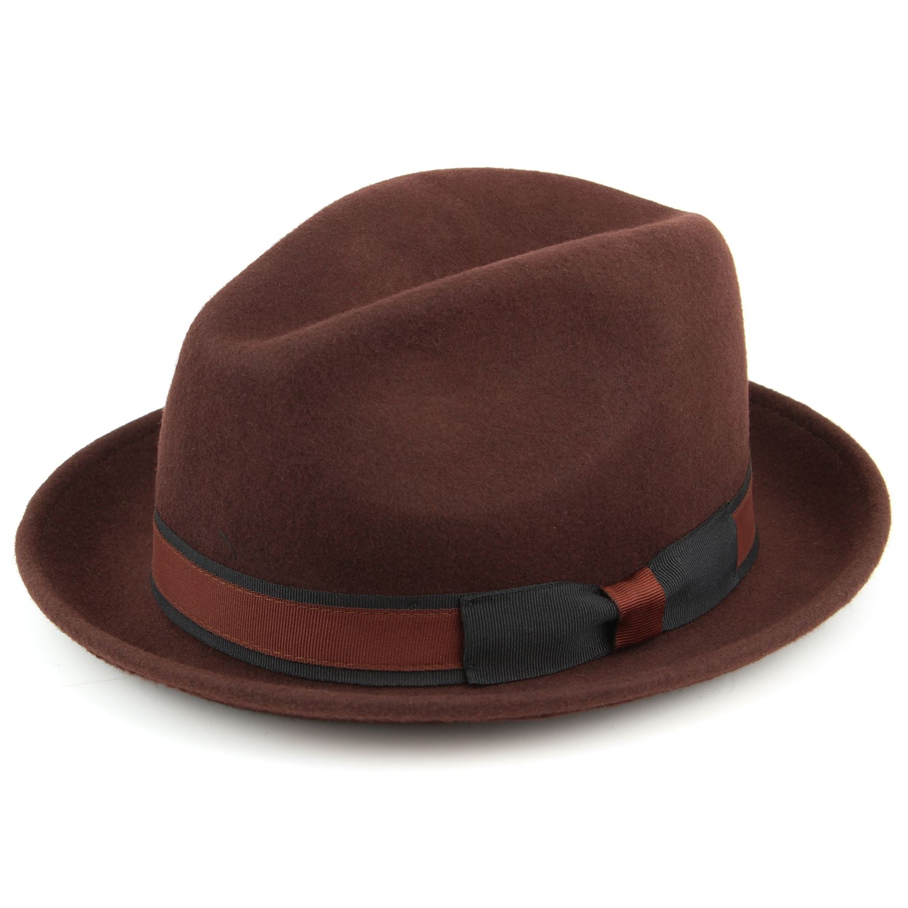 100% Wool trilby hat with contrast band and side bow - Brown