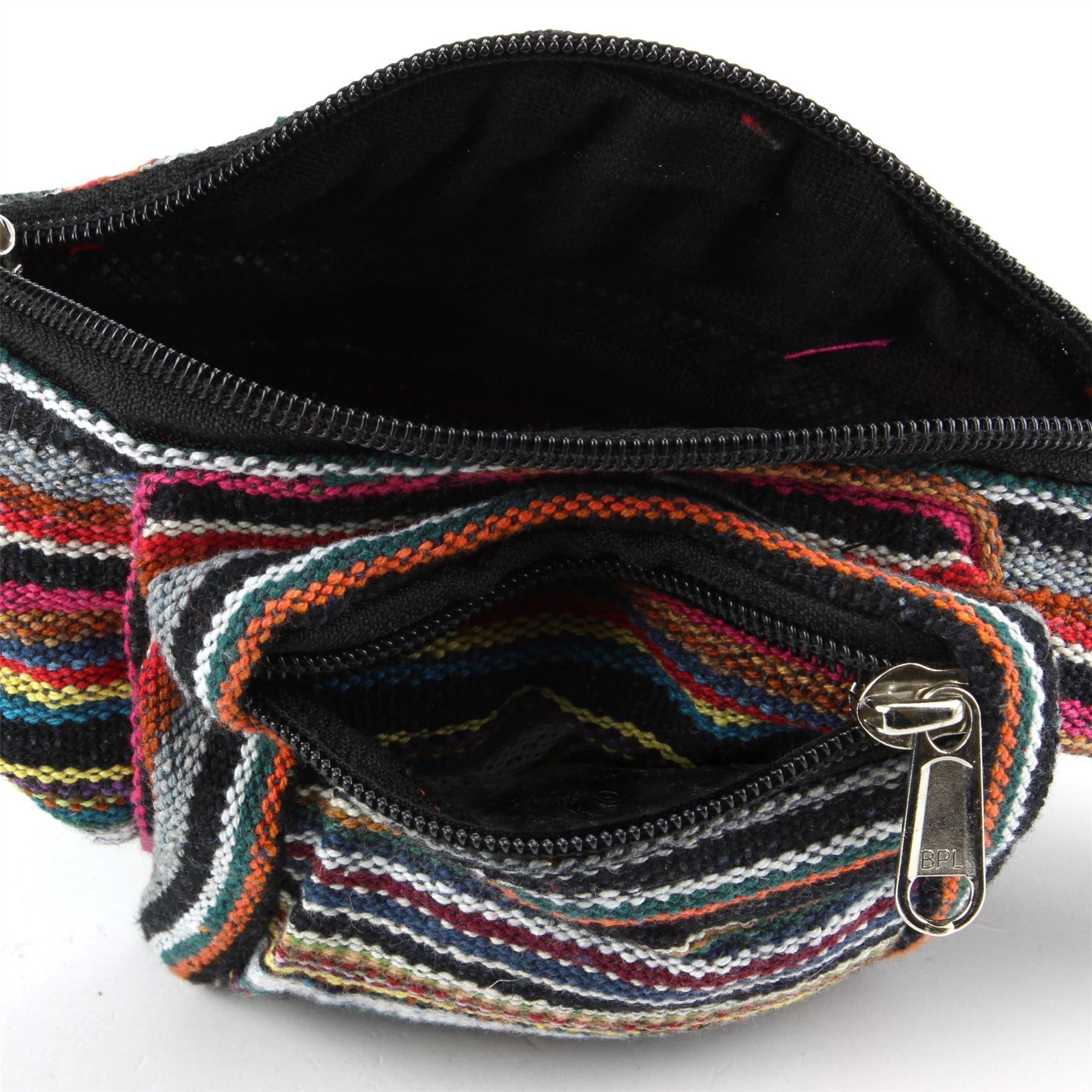 Canvas Bum Bag Money Belt Fanny Pack Black & Multi Mix