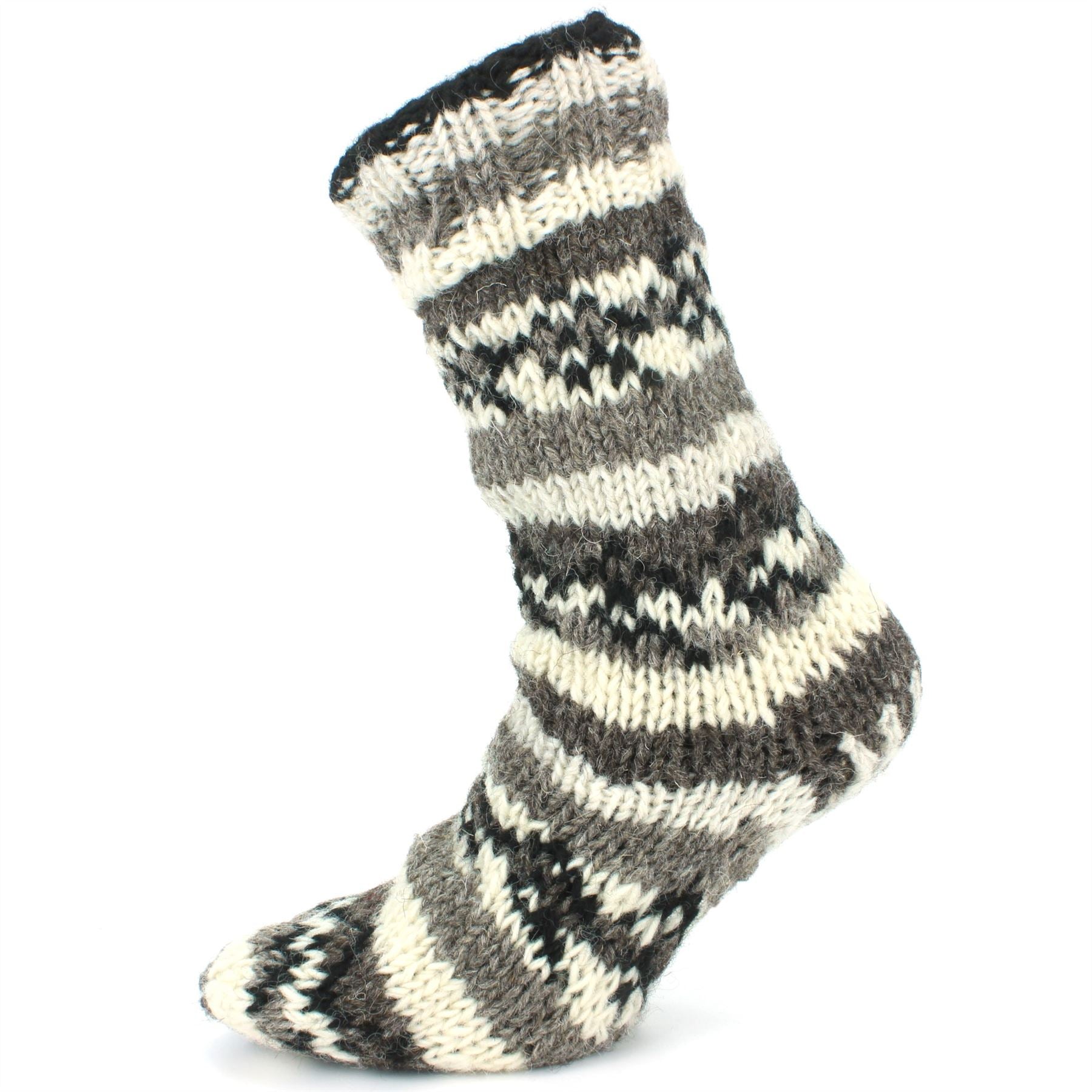 Chunky Wool Knit Fleece Lined Socks - Grey