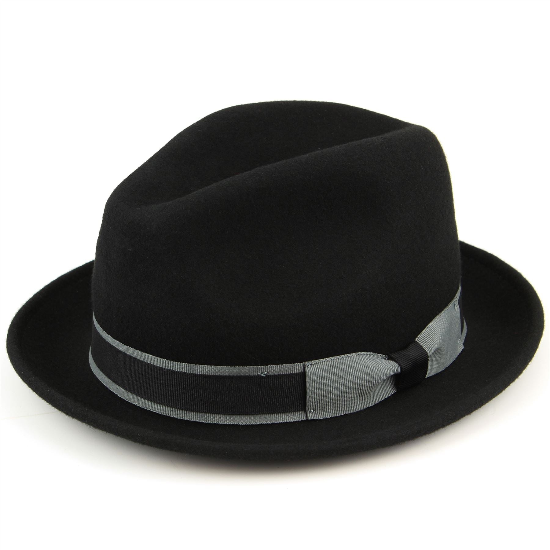 100% Wool trilby hat with contrast band and side bow - Black