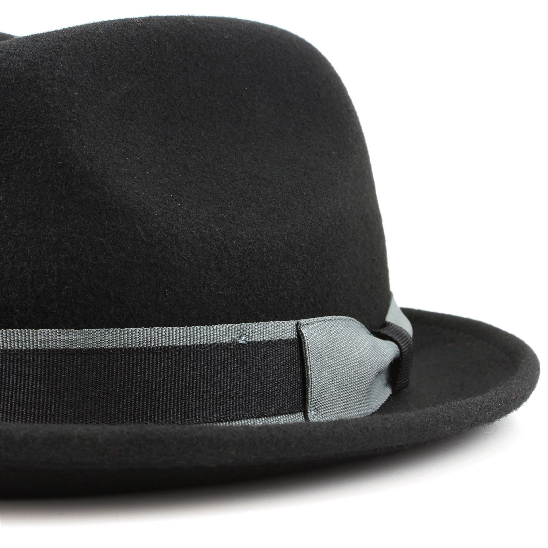 100% Wool trilby hat with contrast band and side bow - Black