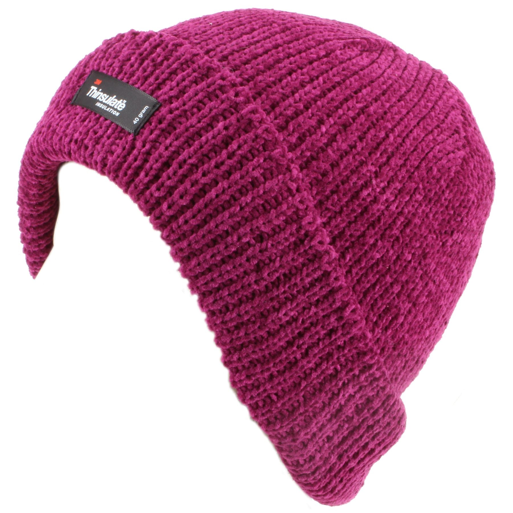 Chenille beanie hat with fleece lining - Pink (One Size)