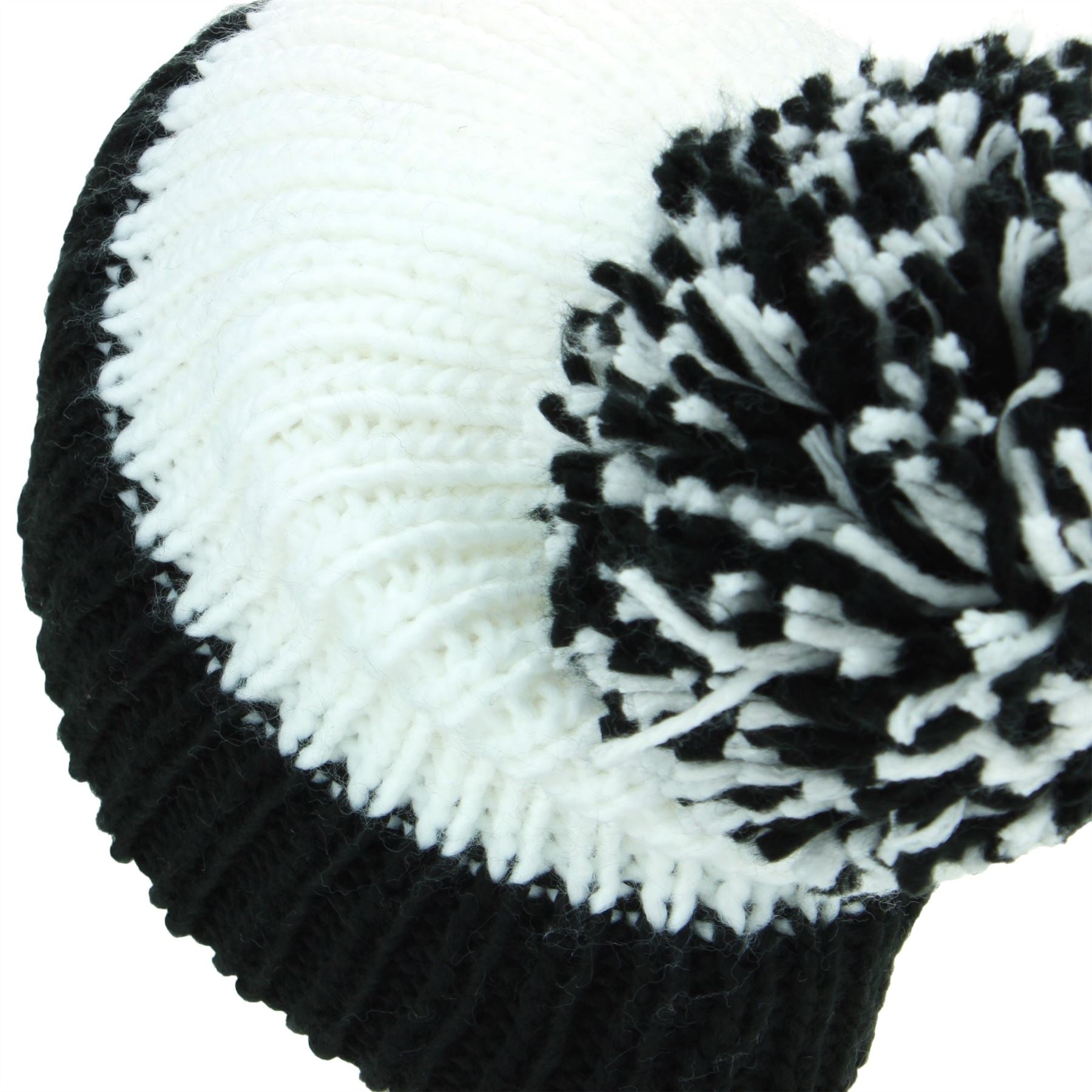 Chunky Acrylic Knit Beanie Hat with a MASSIVE Bobble - Black & White