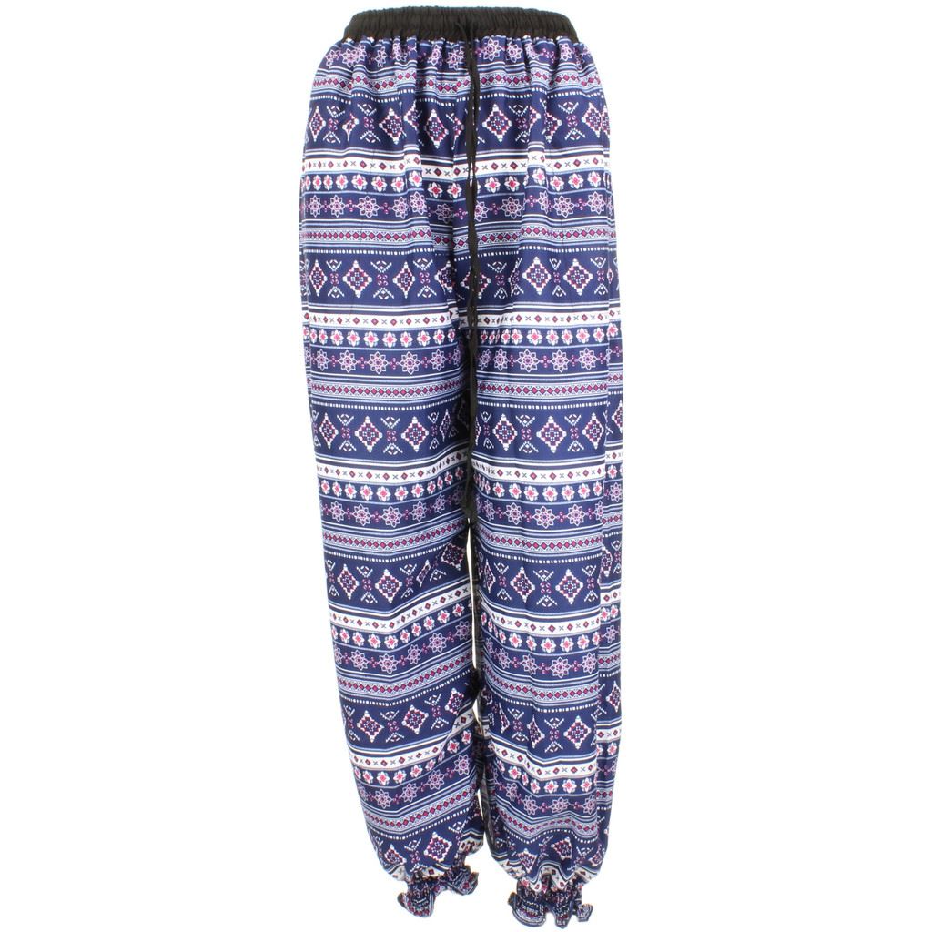 Ali Baba Trousers - Striped Geometric (Blue, White & Pink)