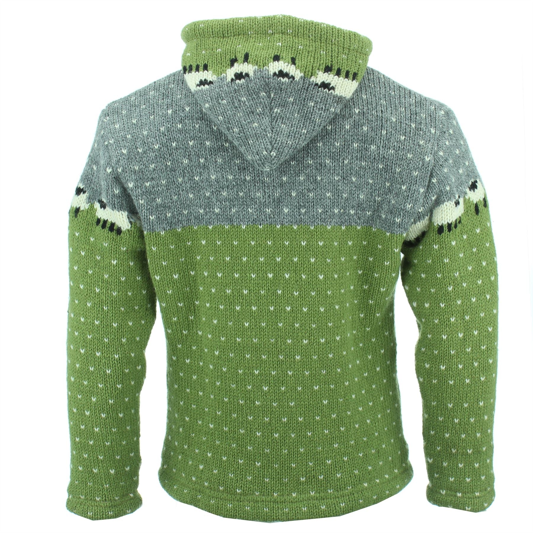 Chunky Wool Knit Animal Hoodie - Sheep - Green