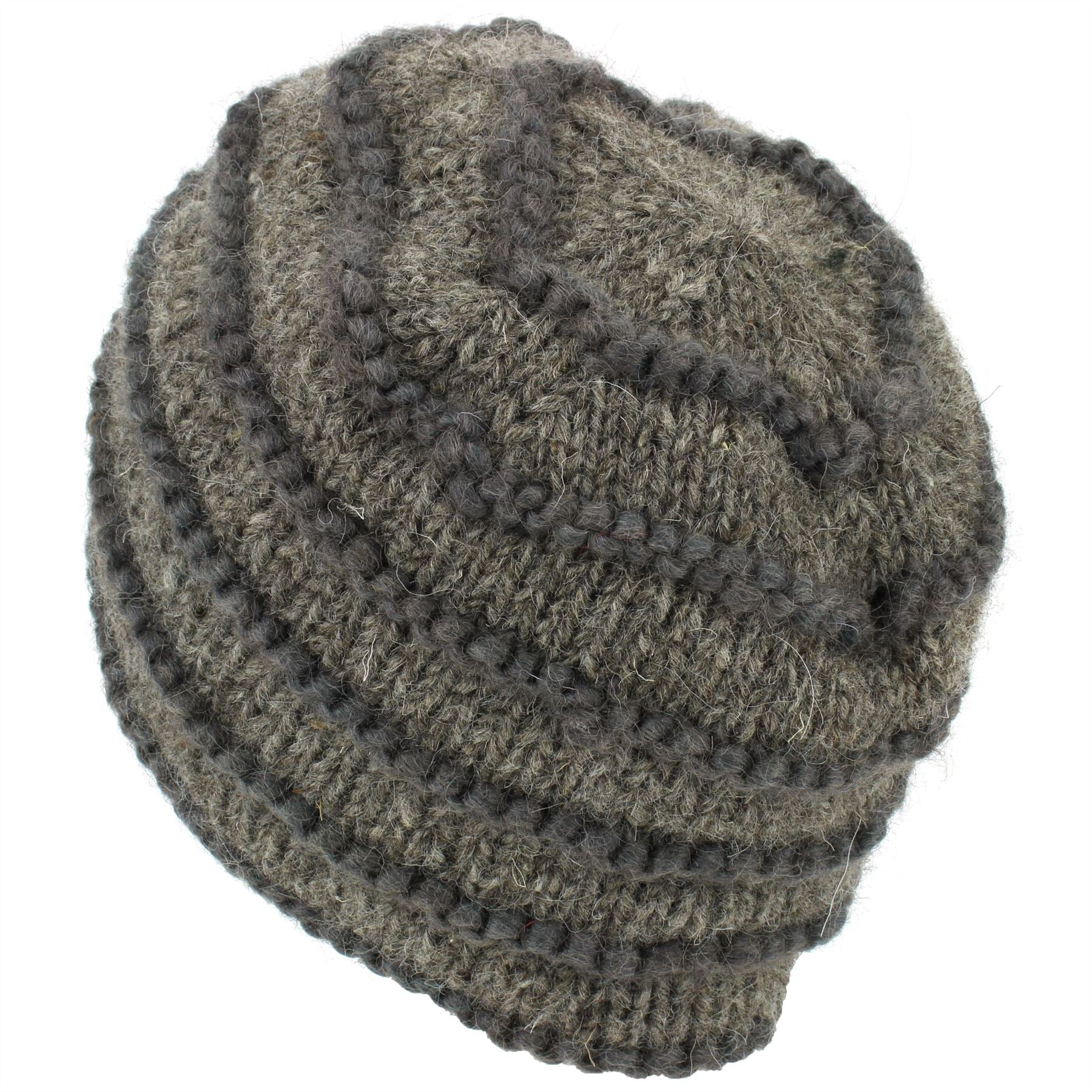 Chunky Ribbed Wool Knit Beanie Hat with Space Dye Design - Oatmeal