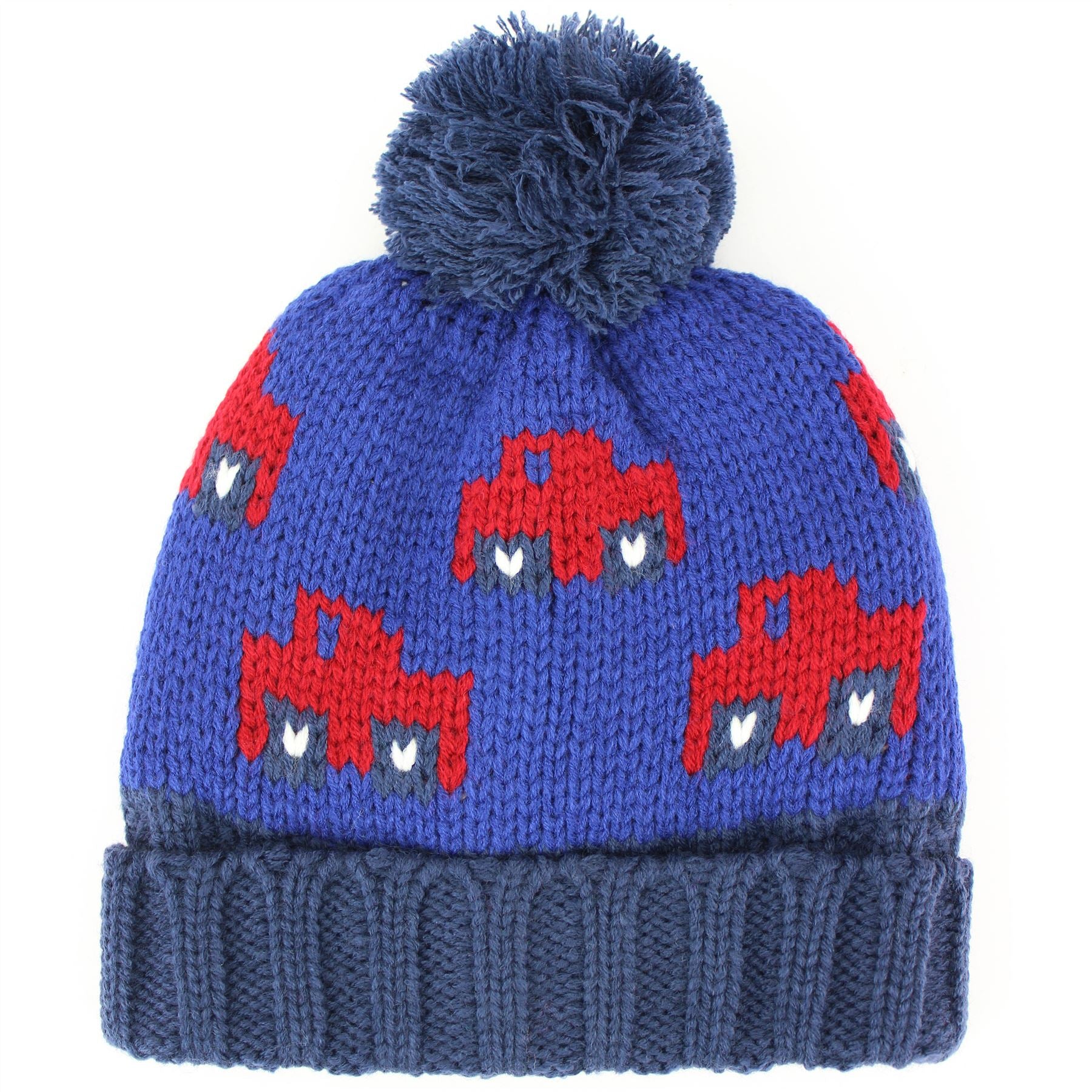 Children's Car Beanie Bobble Hat - Blue