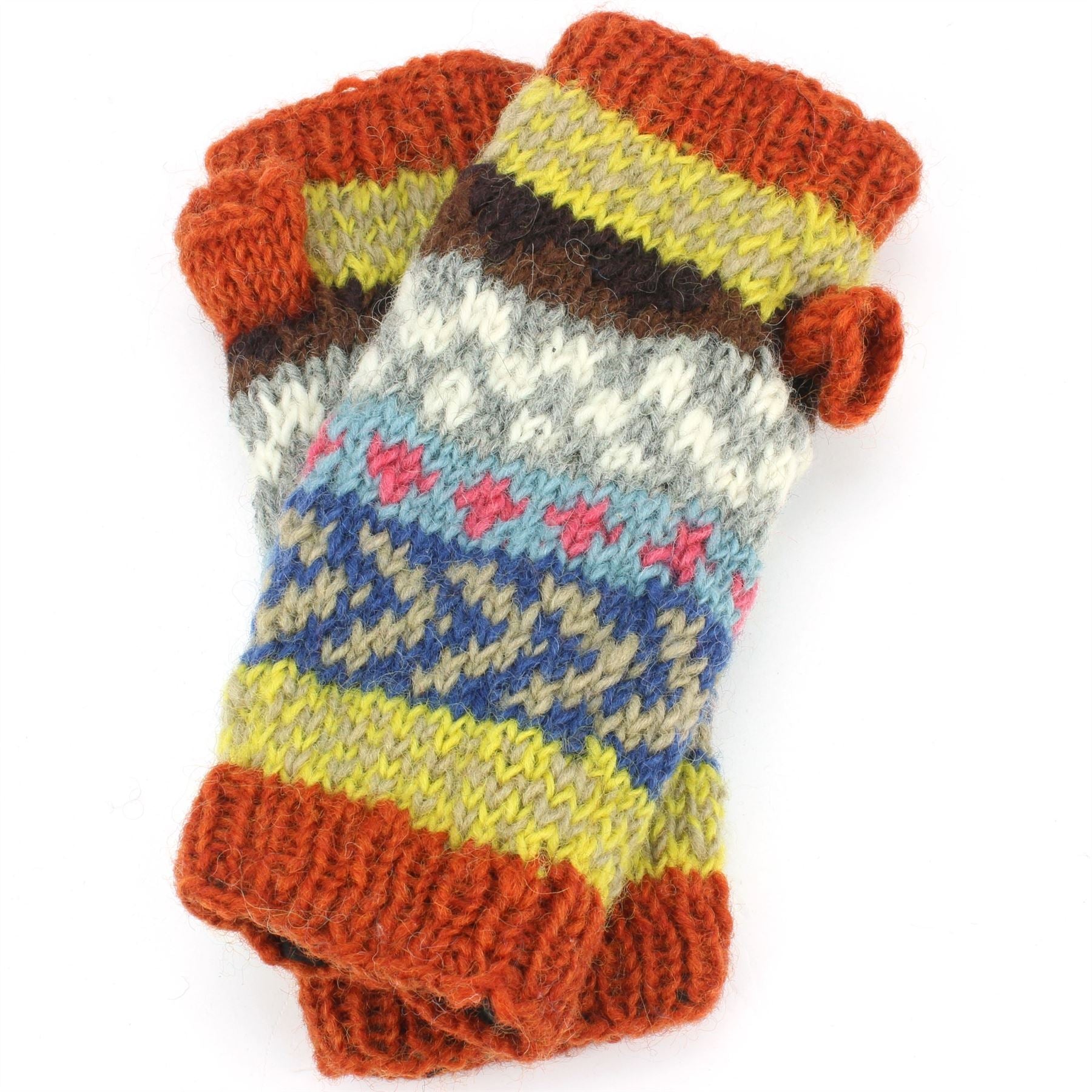 Chunky Wool Knit Arm Warmers - Chevron - Orange