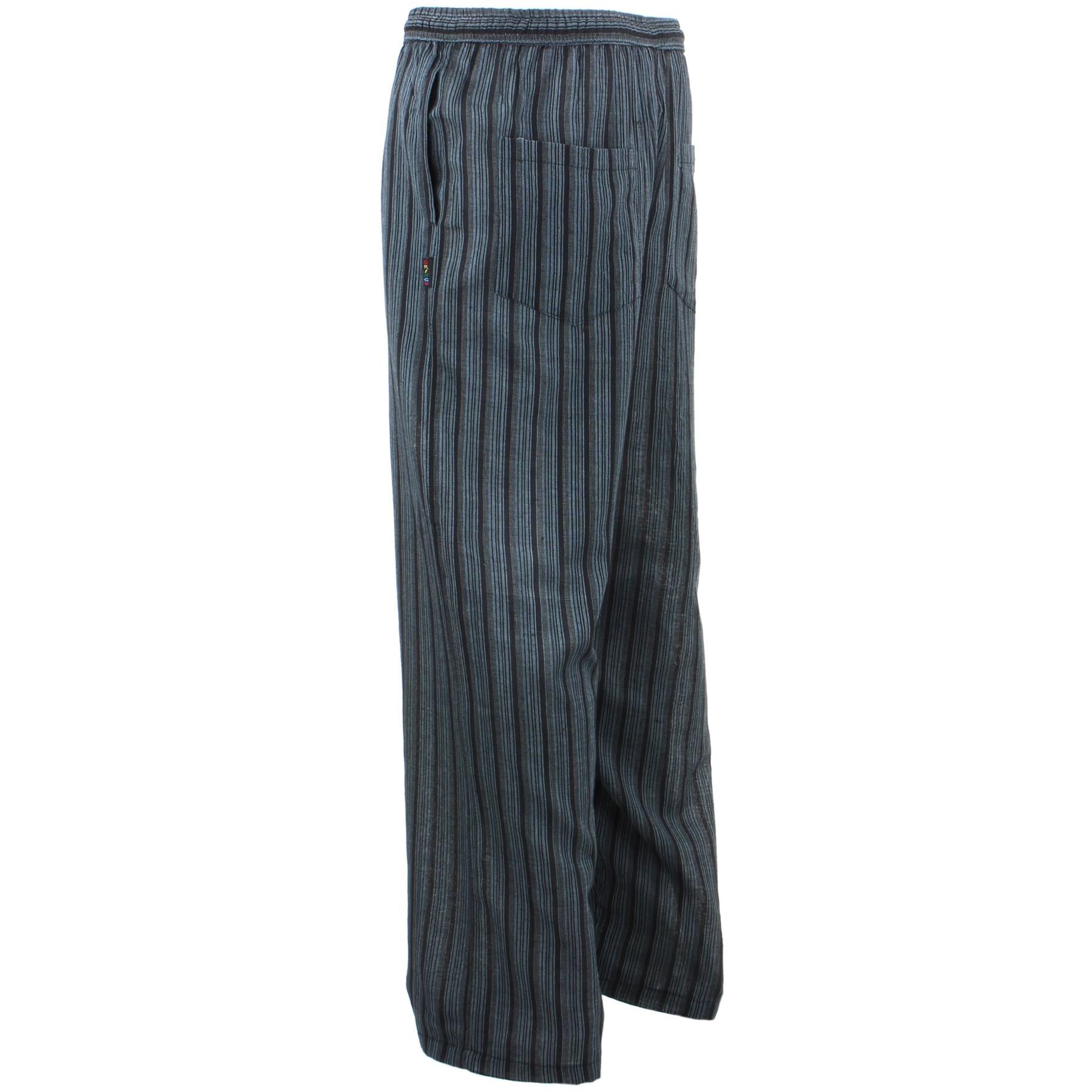 Classic Nepalese Lightweight Cotton Striped Trousers Pants - Black