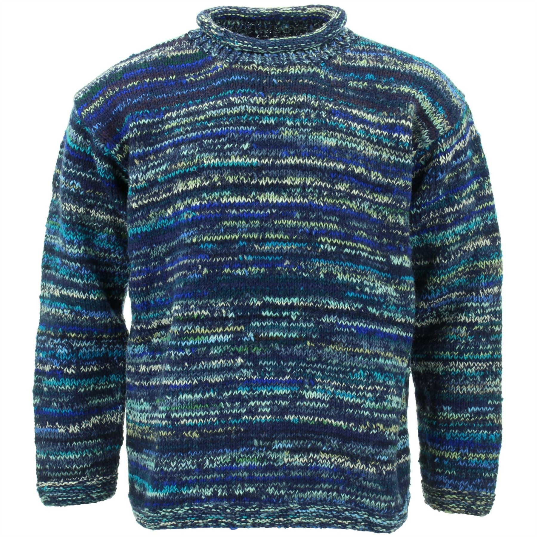 Chunky Wool Space Dye Knit Jumper - Navy