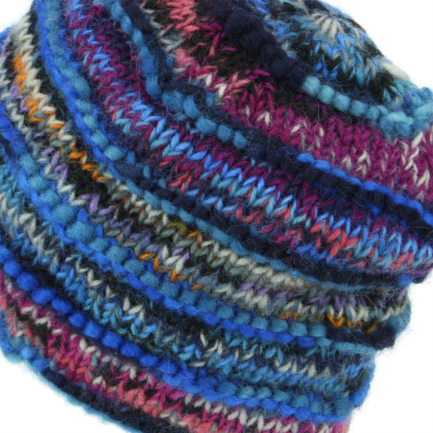 Chunky Ribbed Wool Knit Beanie Hat with Space Dye Design - Electric Blue