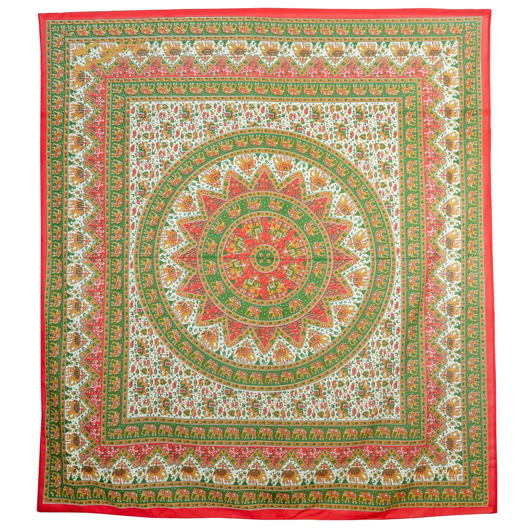 Block Printed Mandala Wall Hanging - Emerald Red