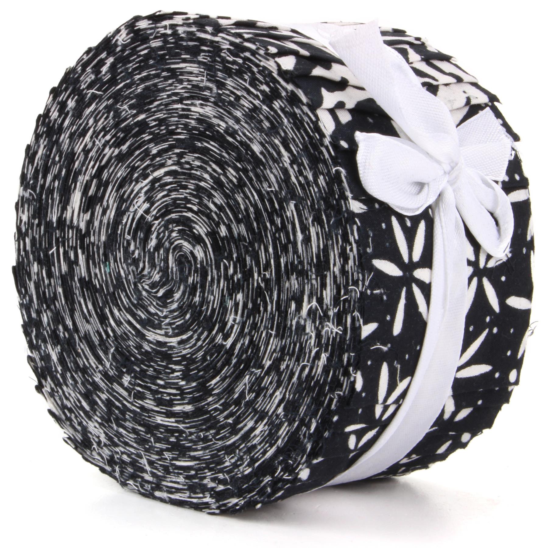 Cotton Batik Jelly Roll Pre Cut Fabric Bundle - Black & White