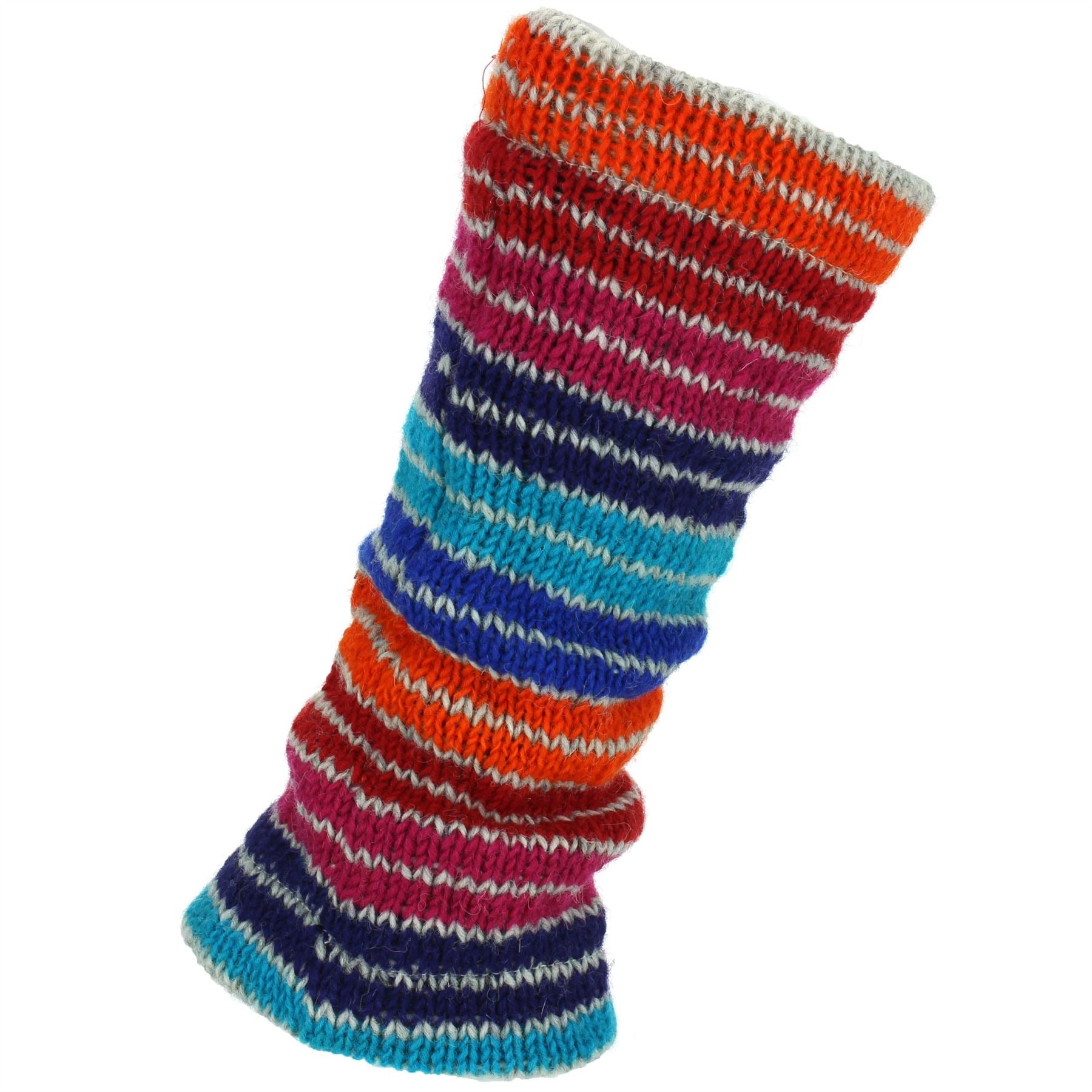 Chunky Wool Knit Leg Warmers - Stripe Blue