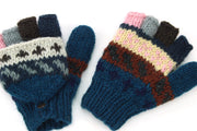 Hand Knitted Wool Shooter Gloves - Stripe Navy Pink Pattern