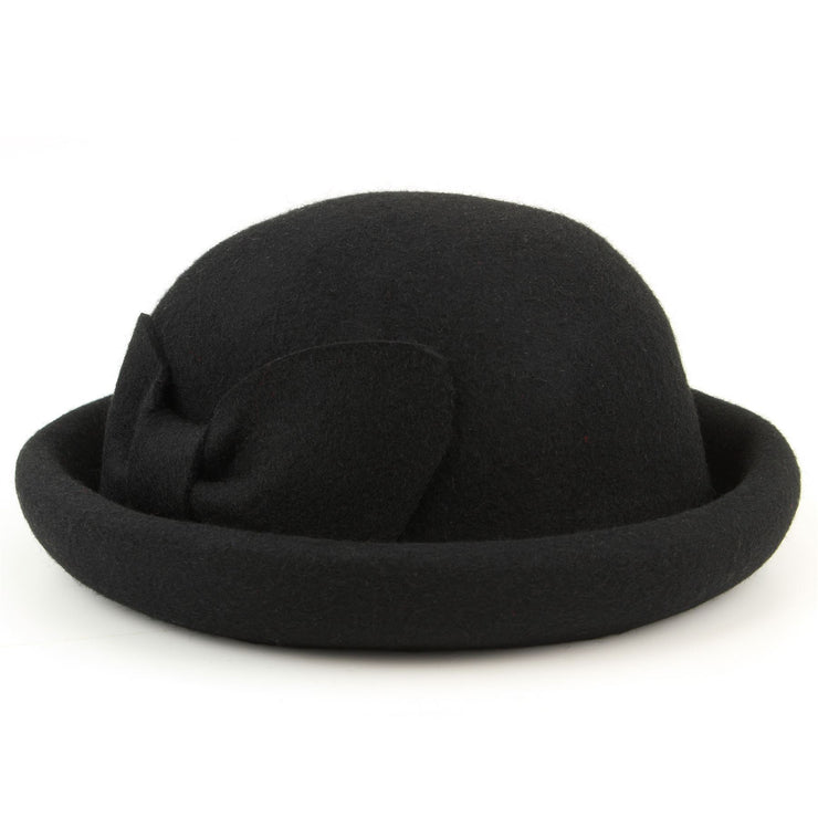 black wide brim bowler hat