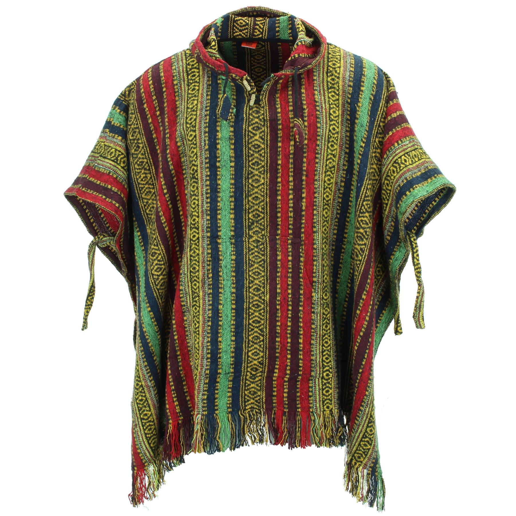 Brushed Cotton Hooded Poncho - Red Green