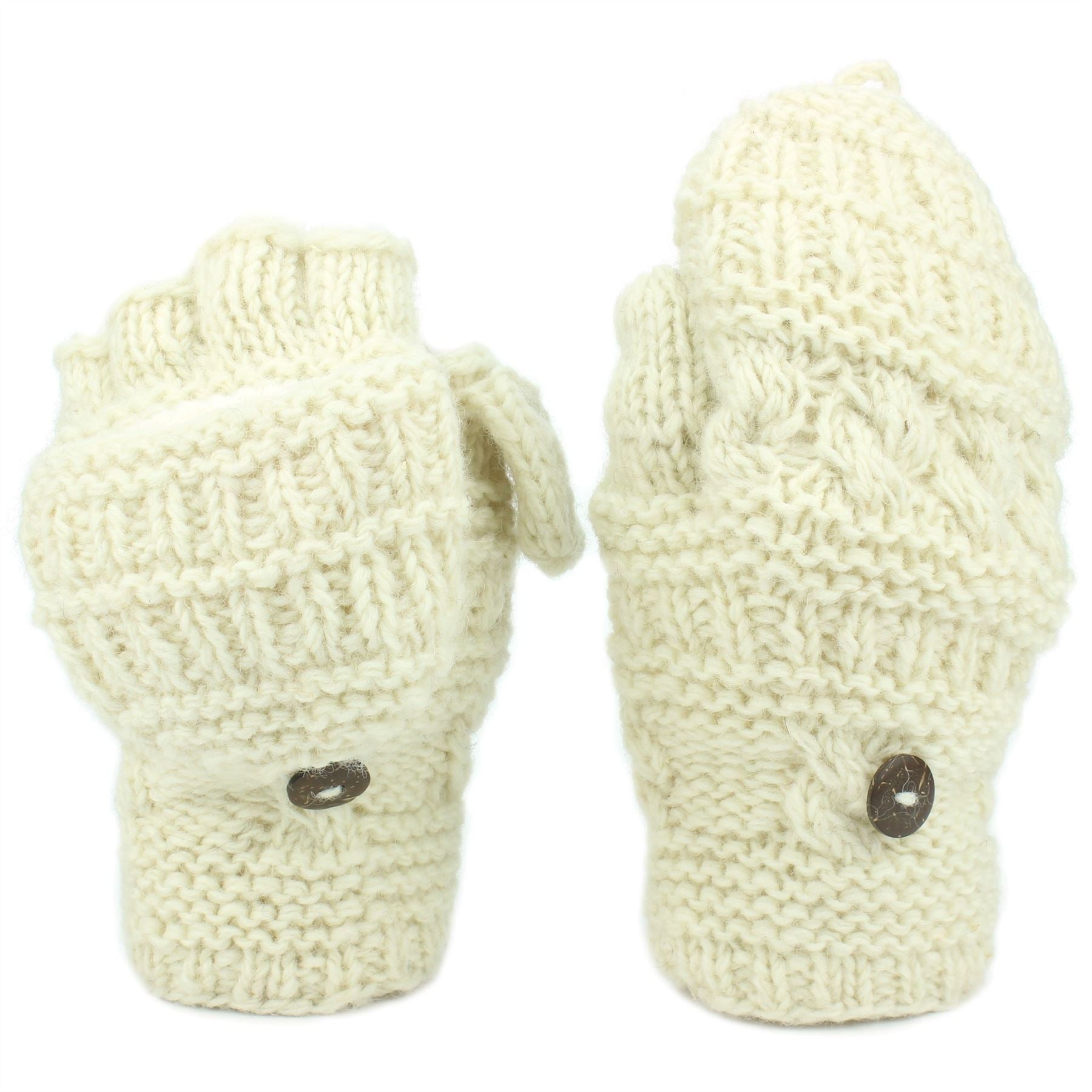 Chunky Wool Fingerless Shooter Gloves - Mixed Knits - Cream