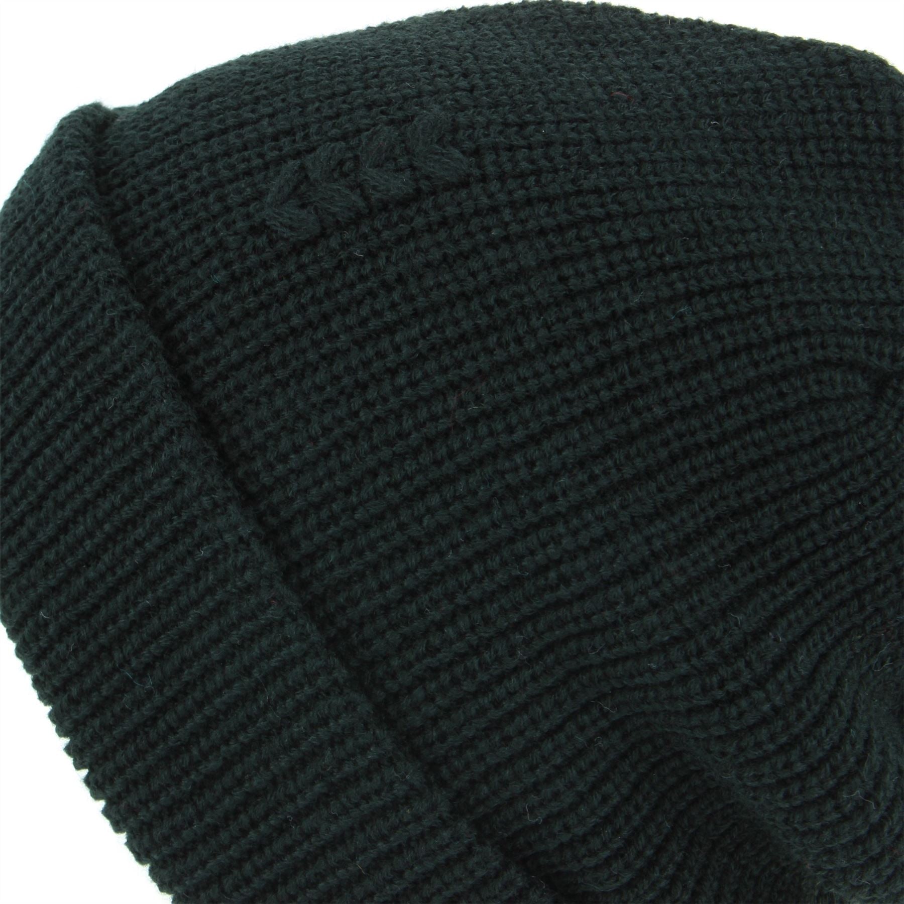 Chunky Knit Beanie Hat with Emroidered Detail - Black