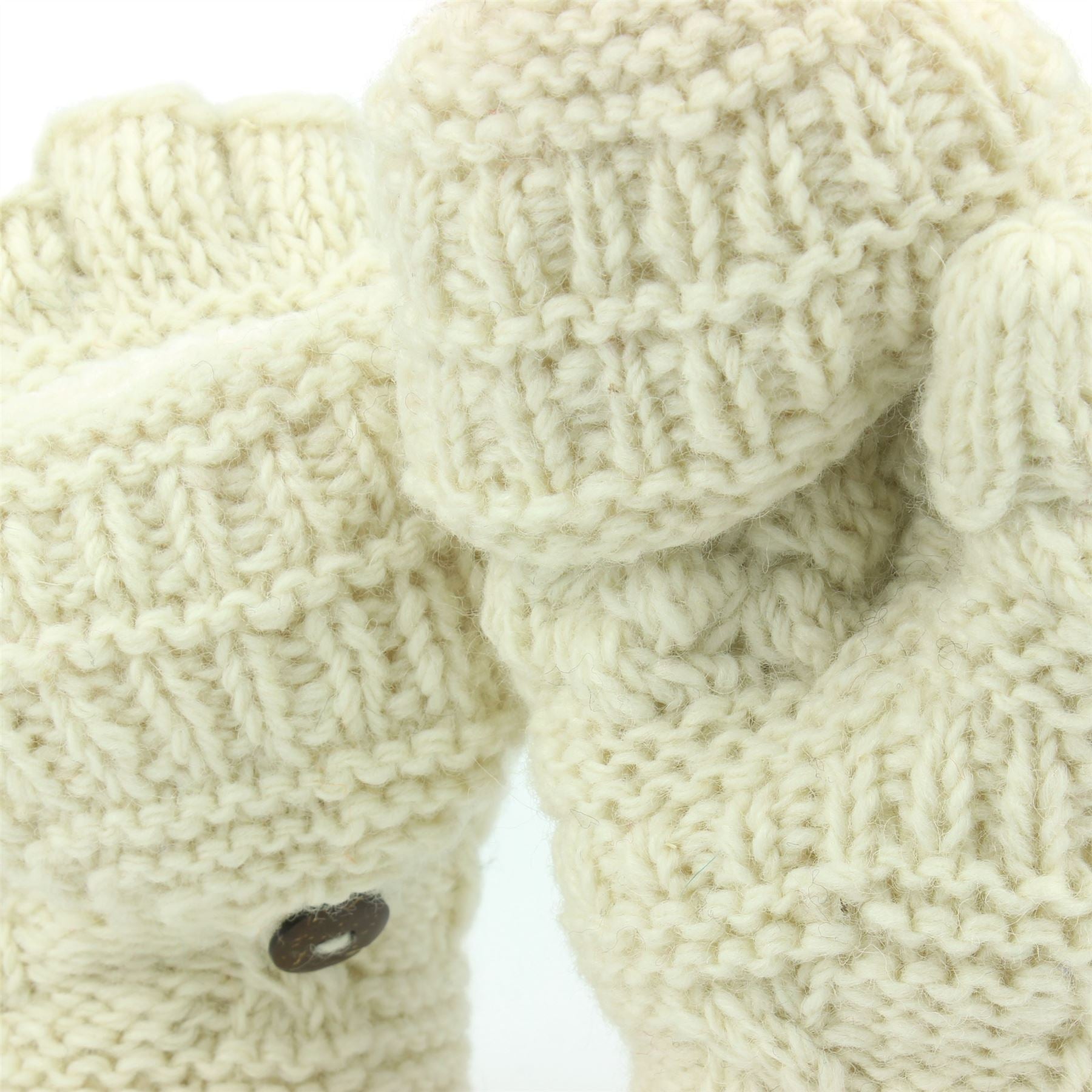 Chunky Wool Fingerless Shooter Gloves - Mixed Knits - Cream