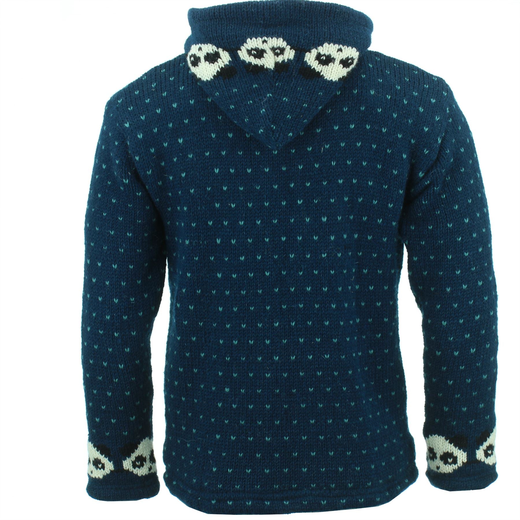 Chunky Wool Knit Animal Hoodie - Panda - Navy