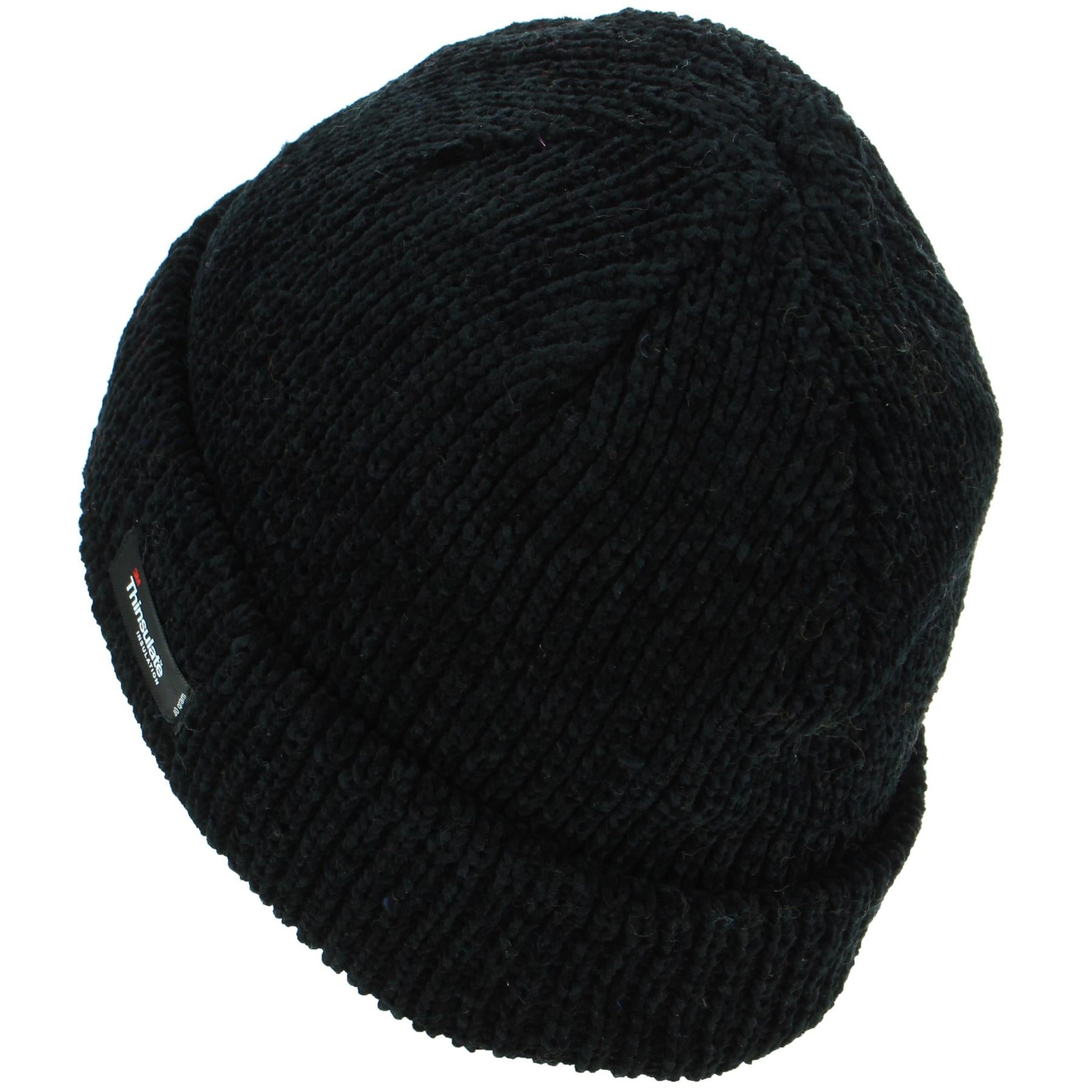 Chenille beanie hat with fleece lining - Black (One Size)