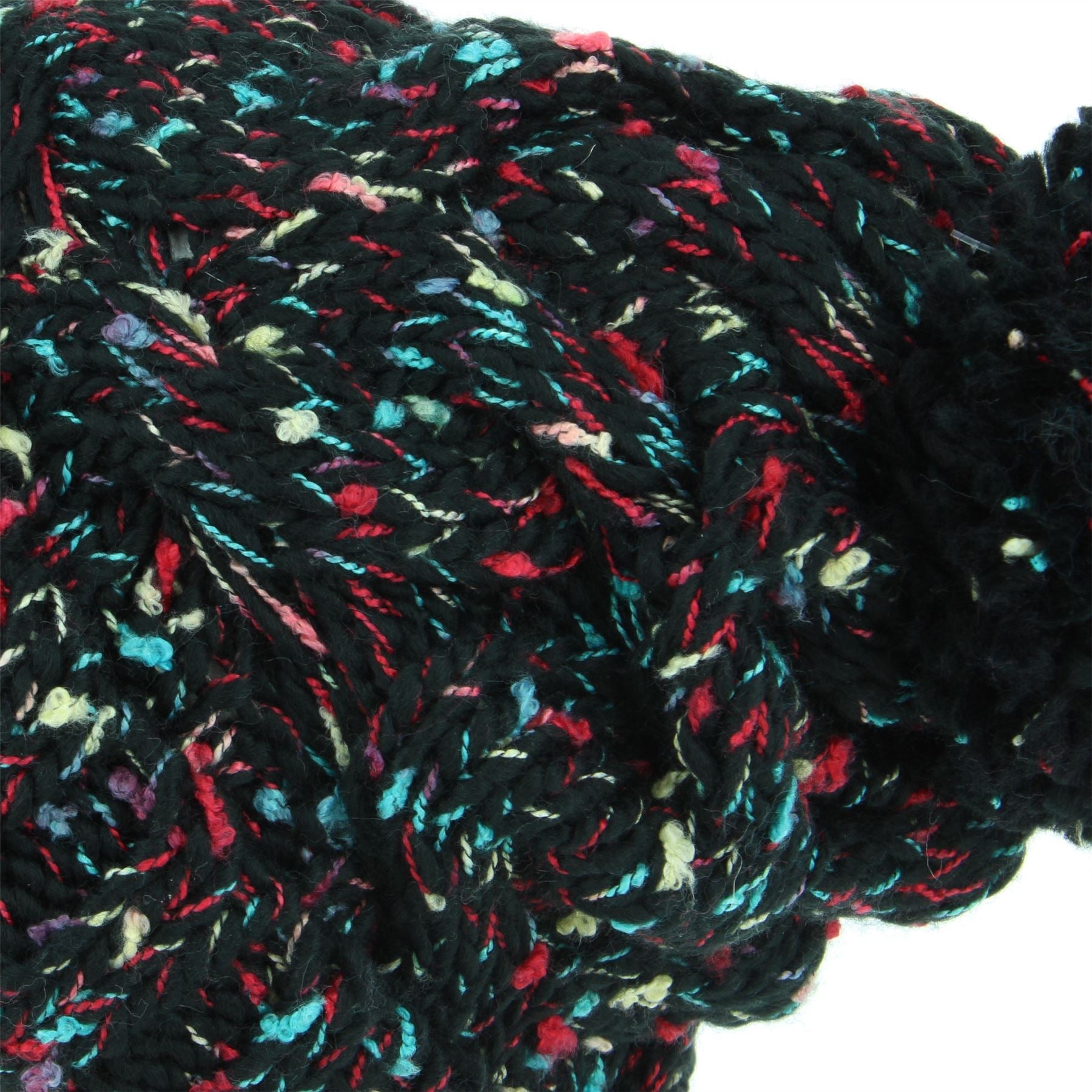 Chunky Knit Colourful Fleck Bobble Beanie Hat - Black