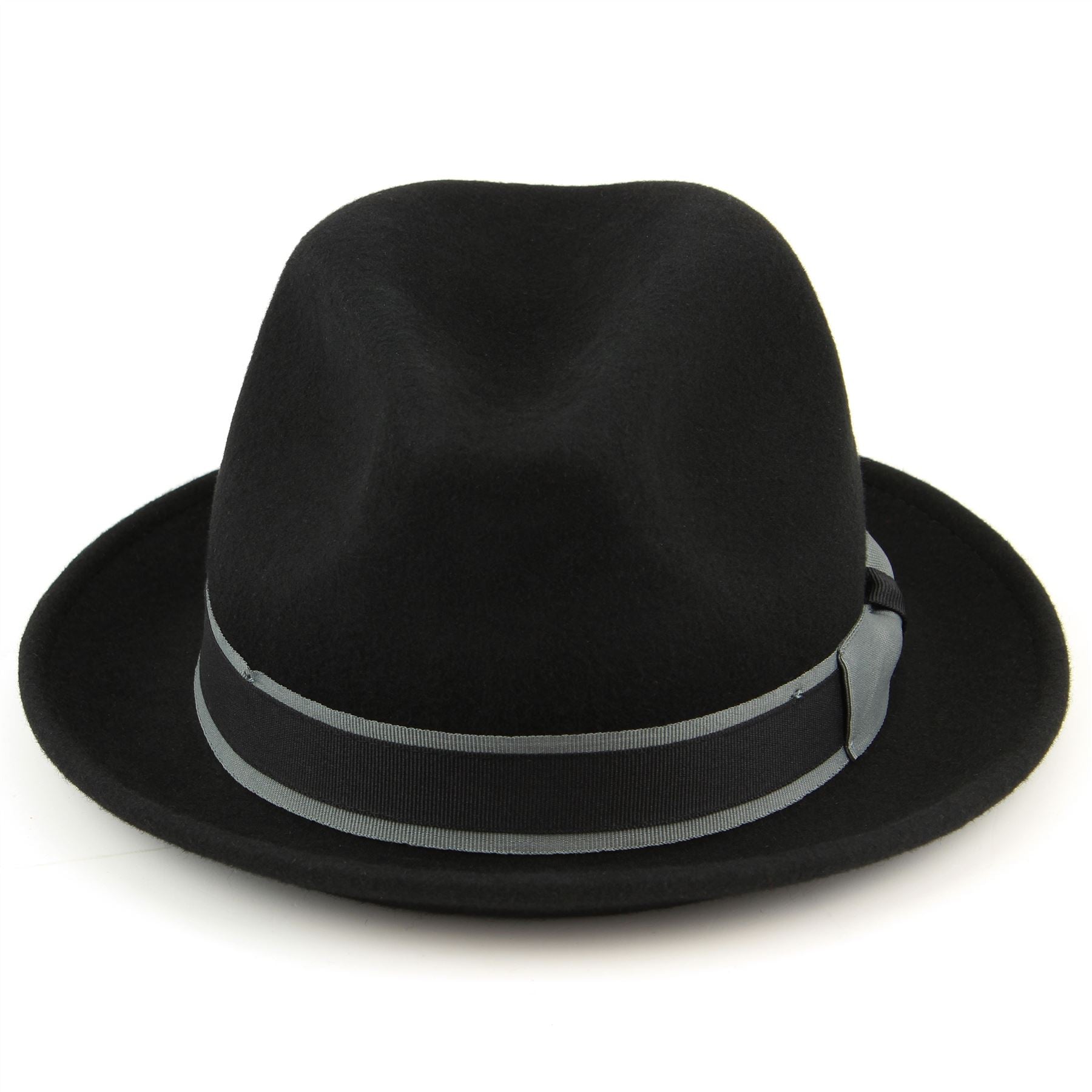 100% Wool trilby hat with contrast band and side bow - Black