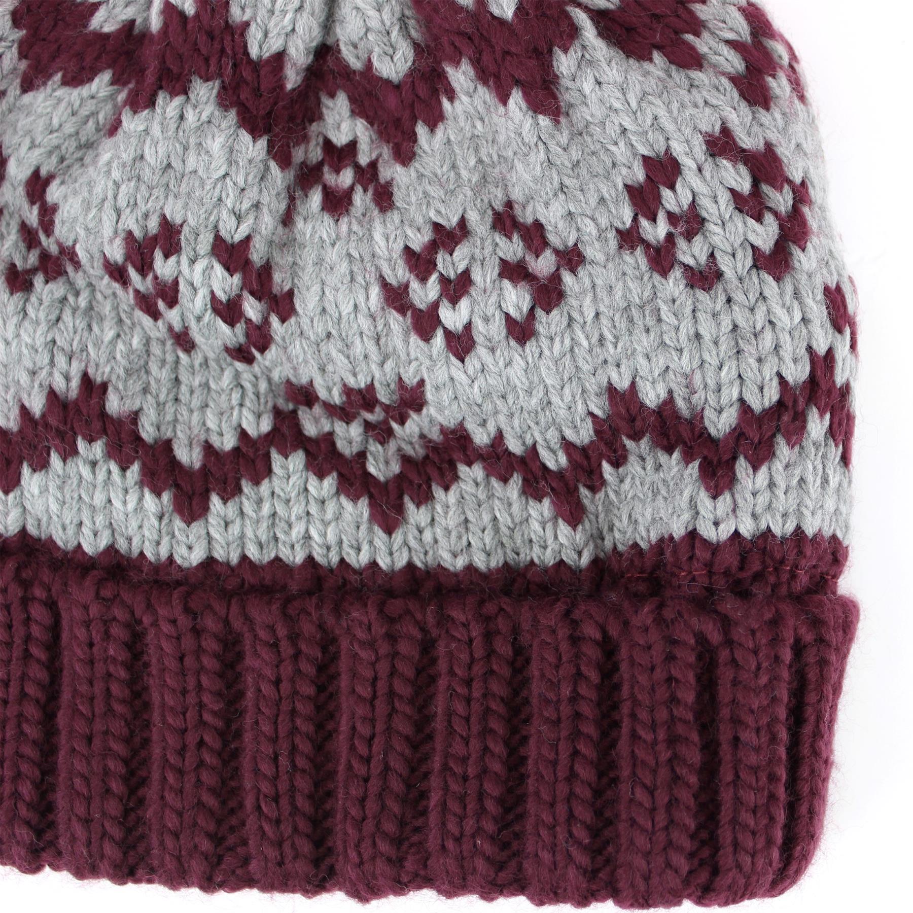 Children's Fairisle Beanie Bobble Hat - Maroon