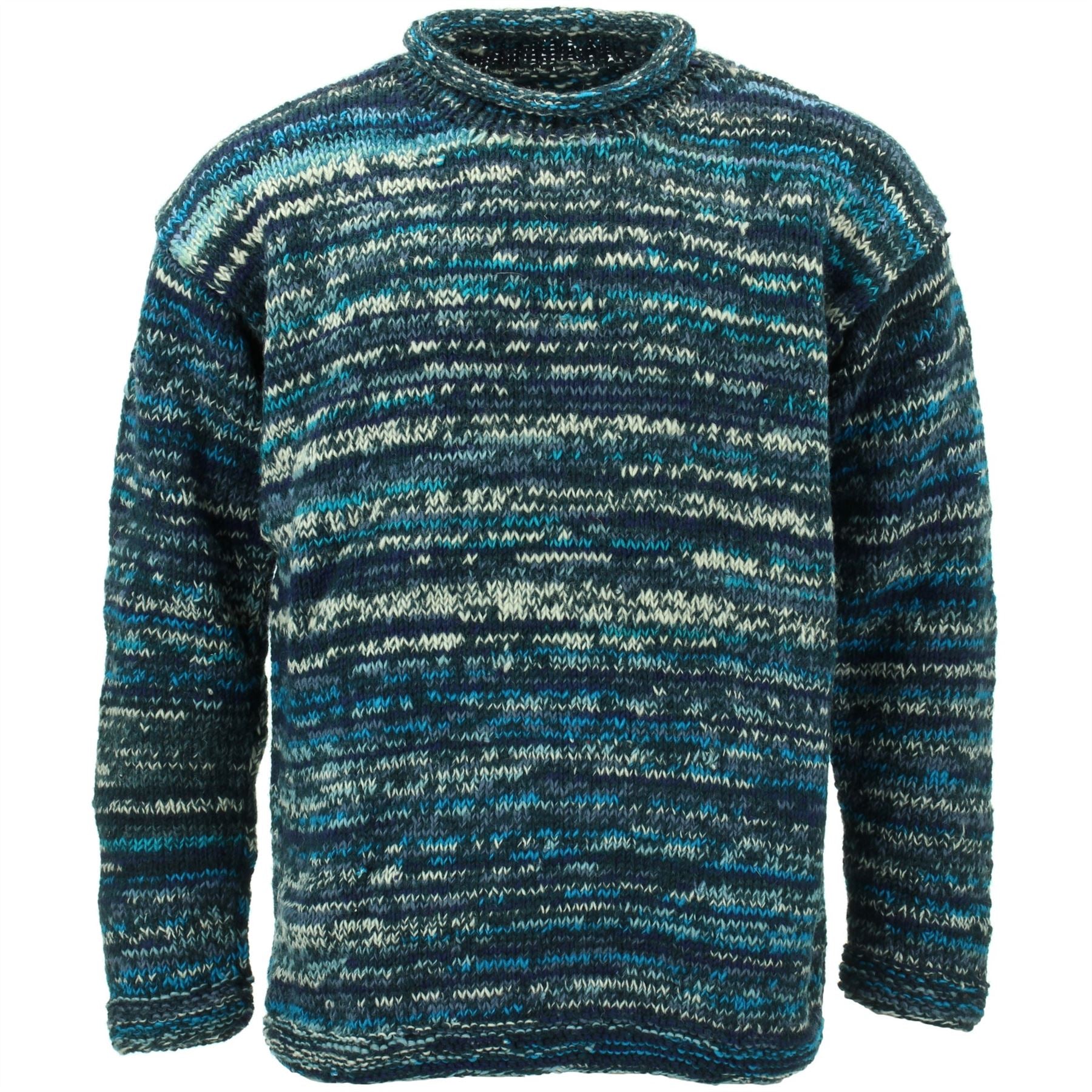 Chunky Wool Space Dye Knit Jumper - Denim Blue