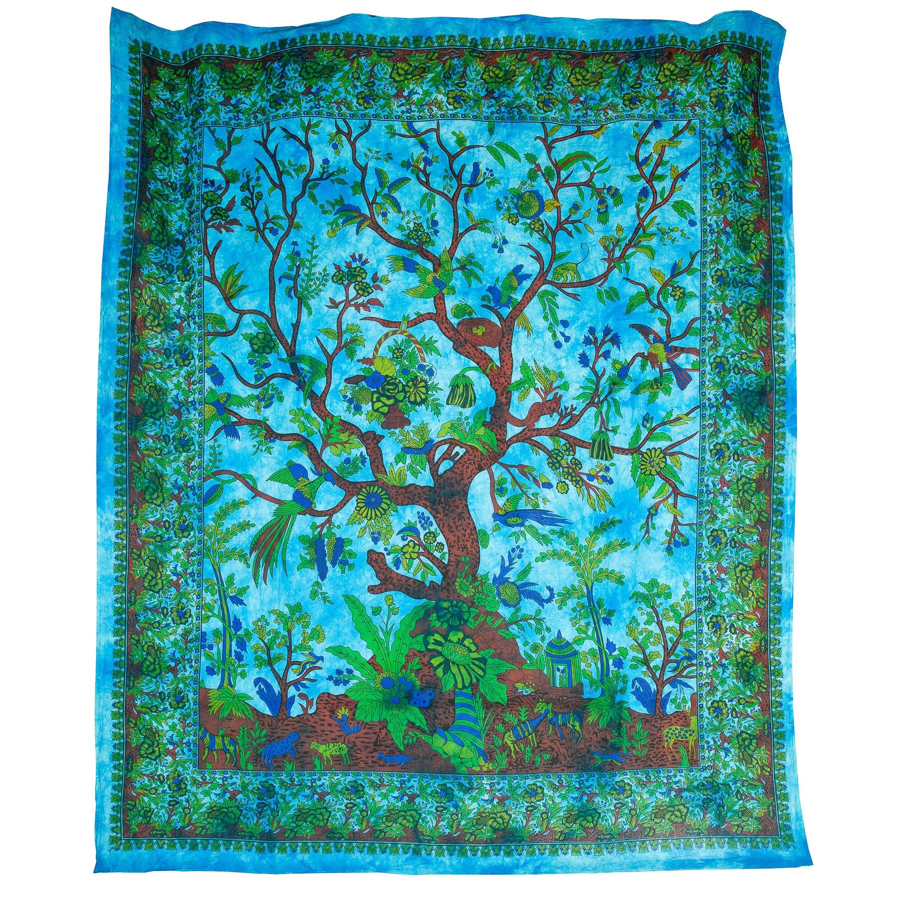 Block Printed Tree of Life Wall Hanging - Teal