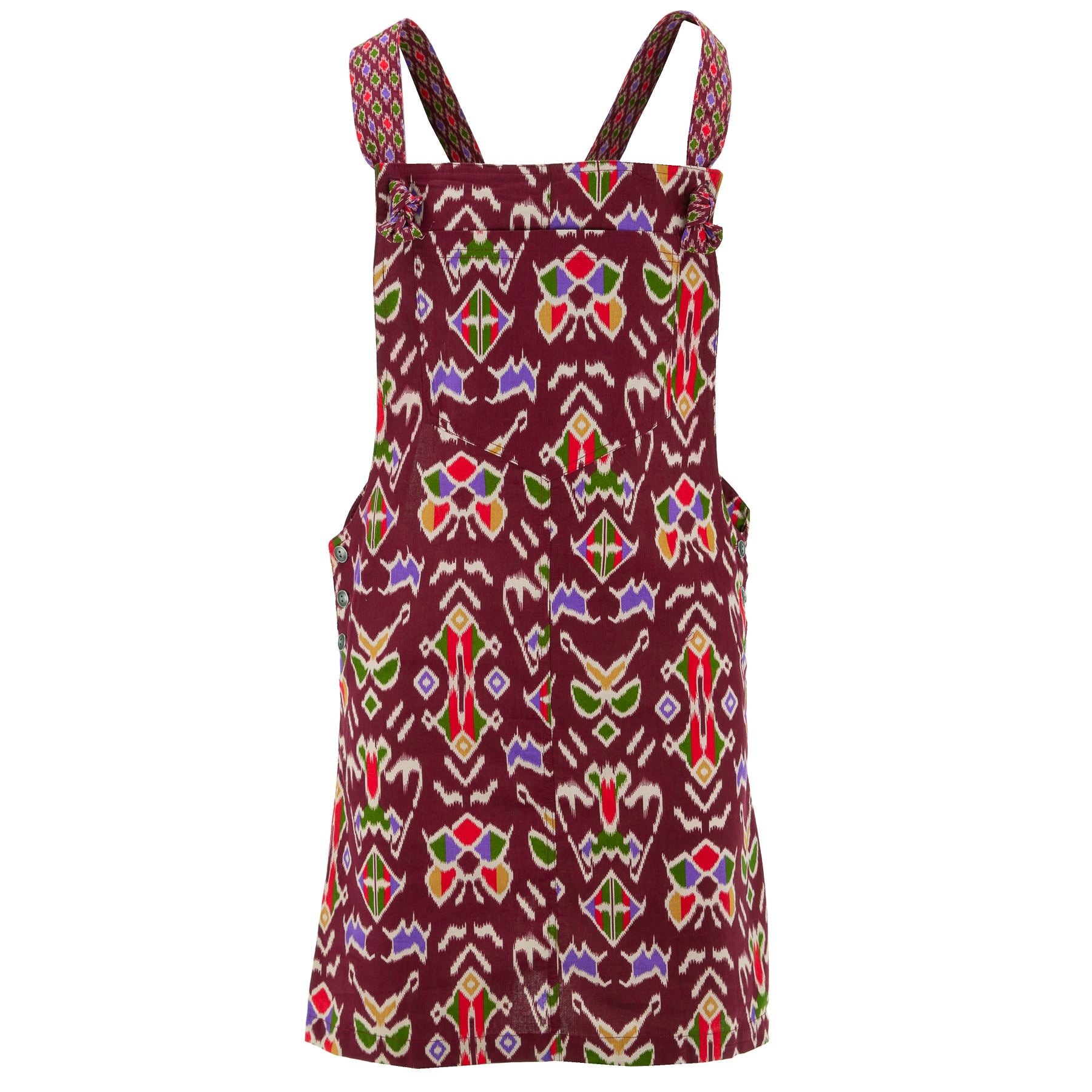 Chic Tea Shift Dungaree Dress - Maroon Tribal