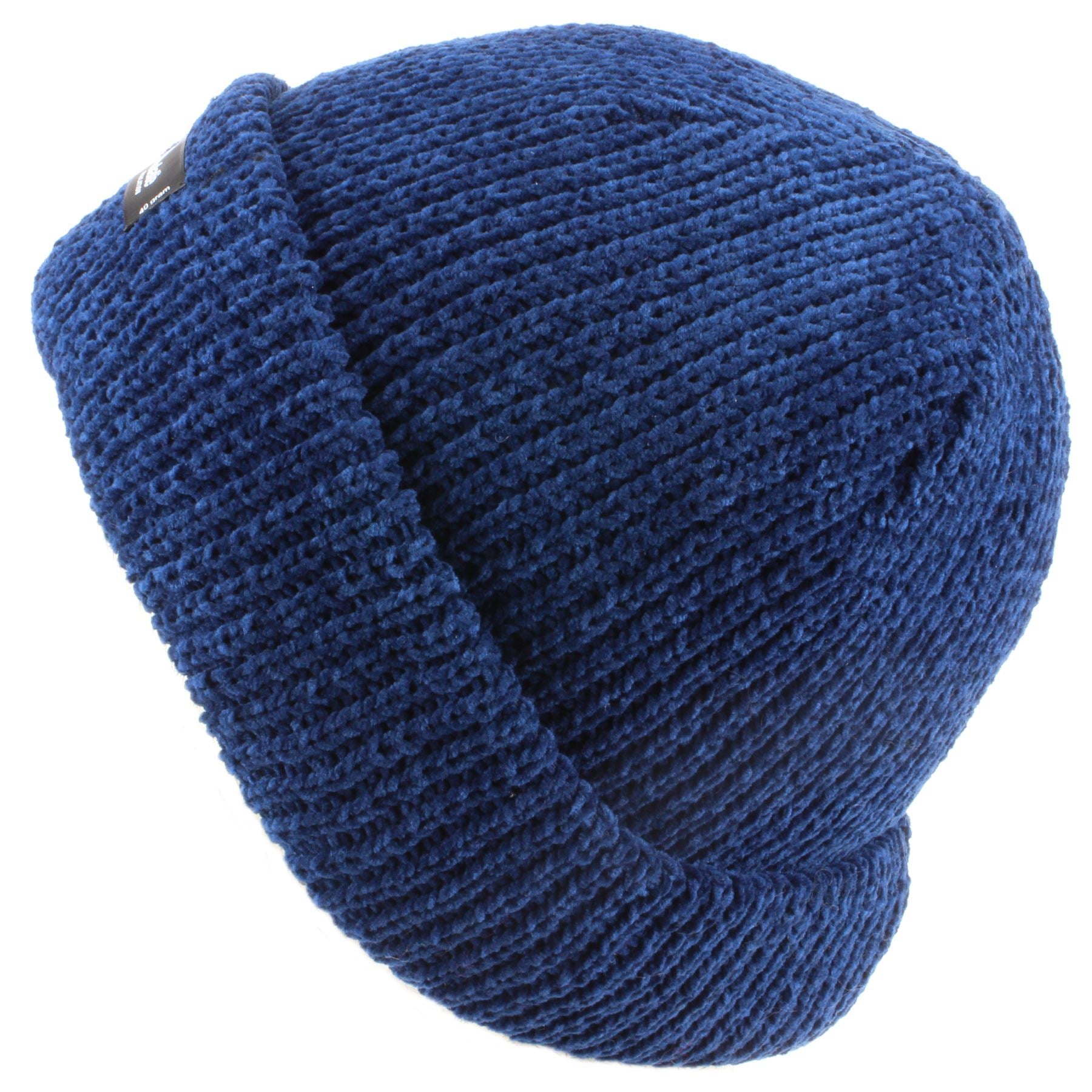 Chenille beanie hat with fleece lining - Blue (One Size)