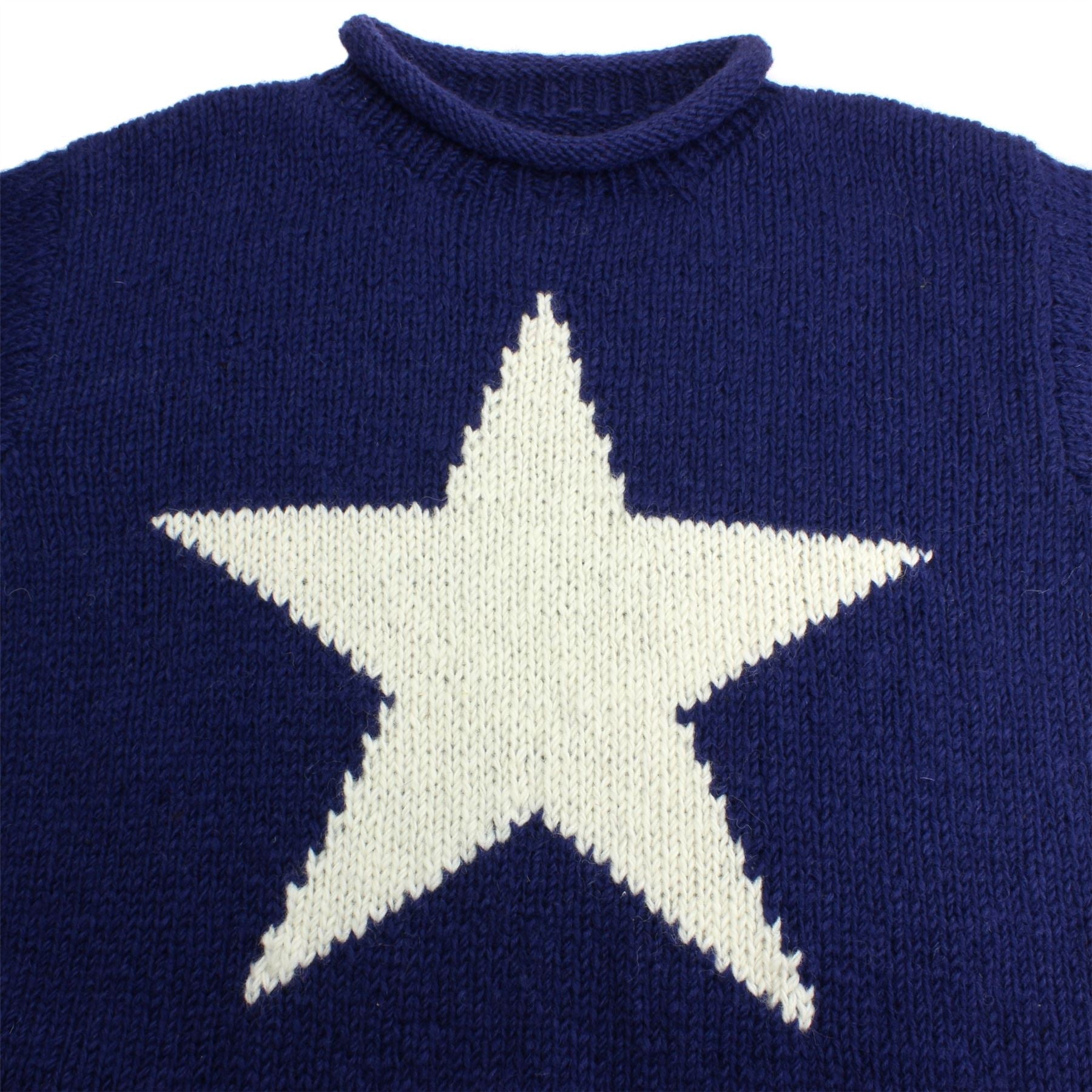 Chunky Wool Knit Star Jumper - Navy & Cream