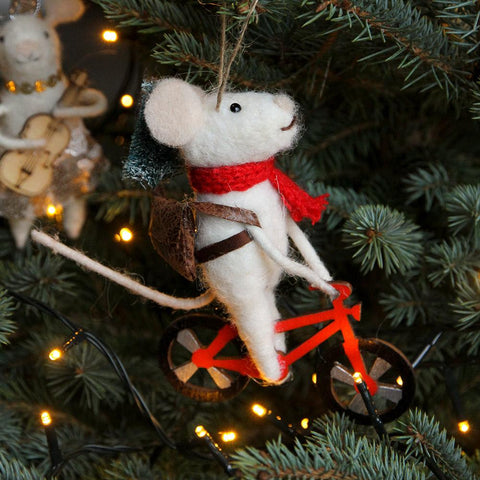Mouse on bycicle Christmas decoration