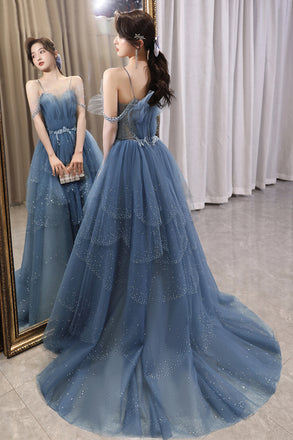 Maisy Blue Tulle Sequin Gown – Sweetheart Neckline & Tiered Ruffles | KissProm 14 / Royal Blue / Tulle