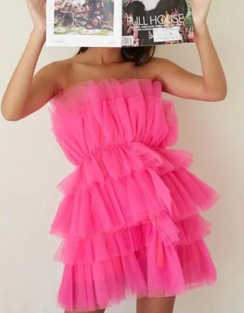 Hot Pink Strapless Tiered Short Homecoming Dresses, Cute A Line Sweet –  Okdresses