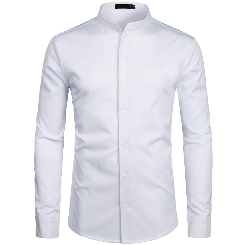 white banded collar dress shirt