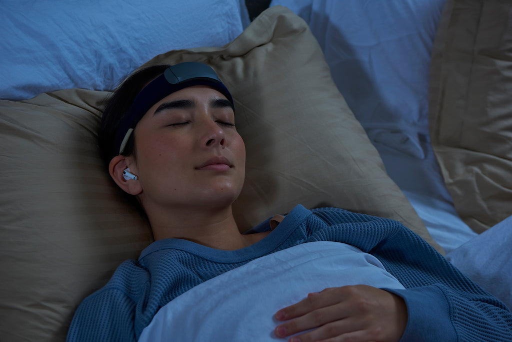 Woman wearing Muse S Headband to sleep