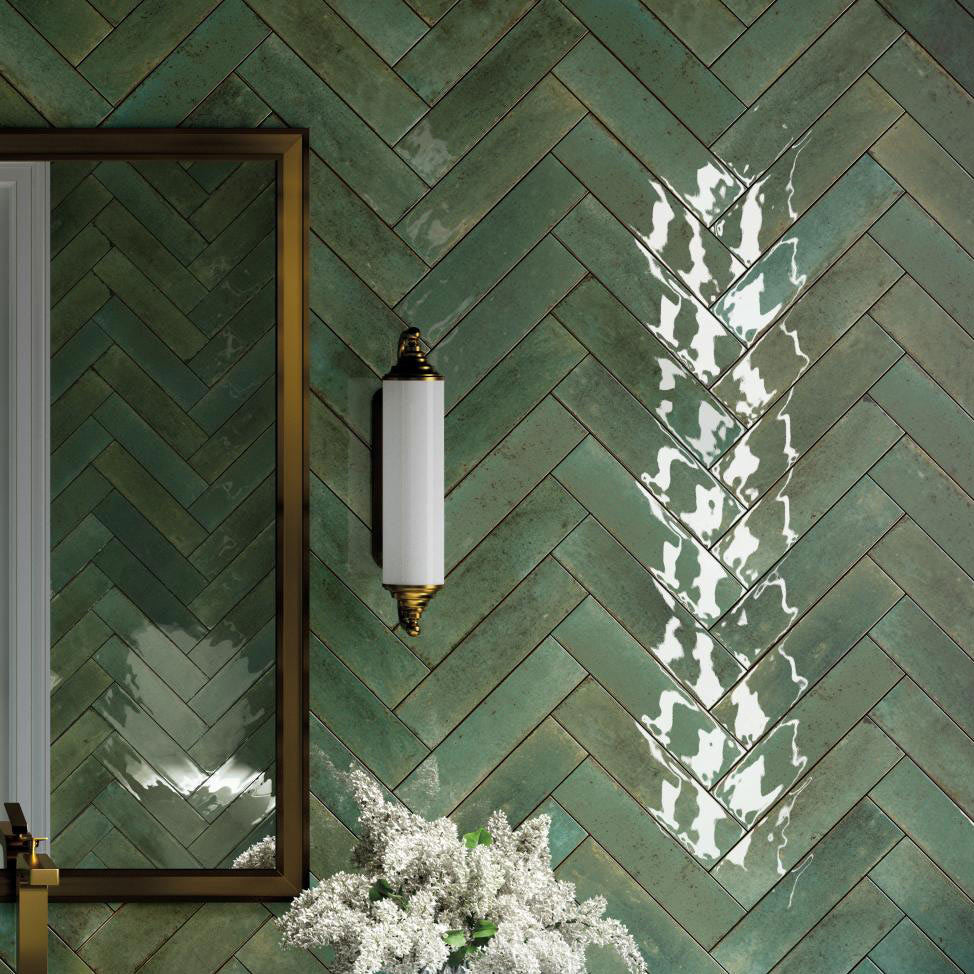 Agadir Selva Green Gloss wall tile 7x28cm - Tilecouk product image