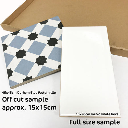 showing a full size and off cut tile sample examples