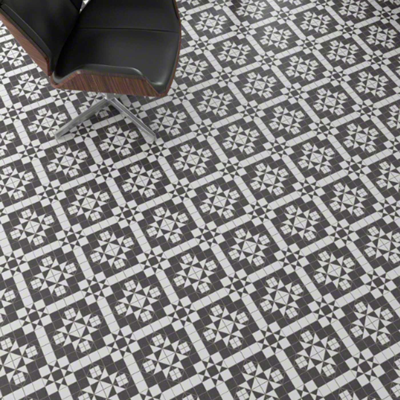 31.6x31.6cm Harrow Grafito Pattern floor tile with chair