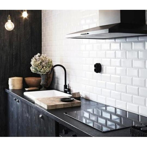 Metro White Gloss Bevelled Brick tile 10x20cm-Brick style tiles-Salcamar-tile.co.uk