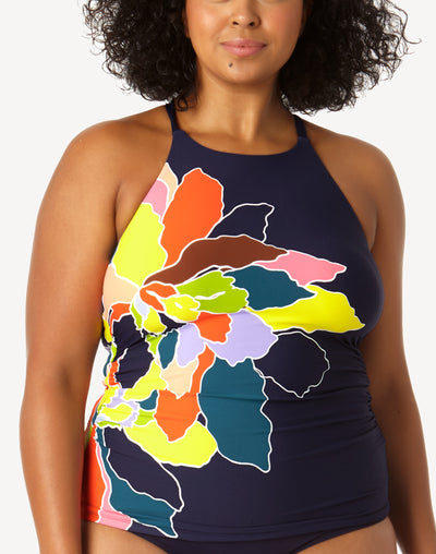 Live In Colour Twist Front Shirred Bandeau Tankini Top