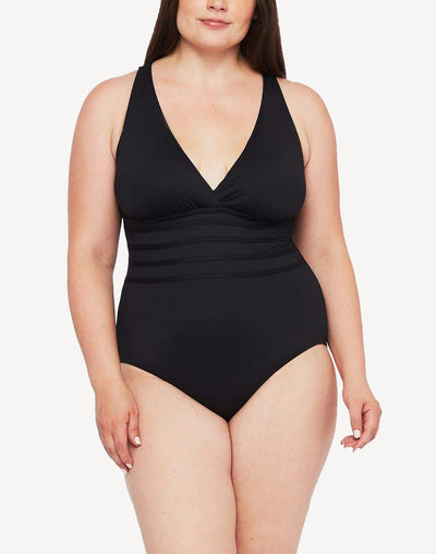 SWIM-F {Island Hopping} Black Belted One Piece Swimsuit EXTENDED PLUS –  Curvy Boutique Plus Size Clothing
