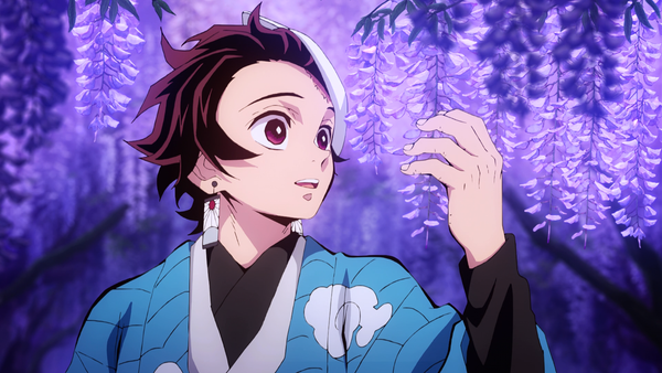 Tanjiro admire les fleurs de Glycine