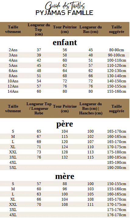 [Guide des Tailles Pyjamas Famille 02]